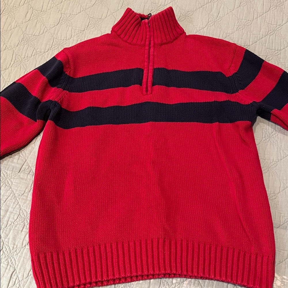 Vintage CHEROKEE Red and Navy Cable-knit Sweater, Men’s Quarter zip sweater